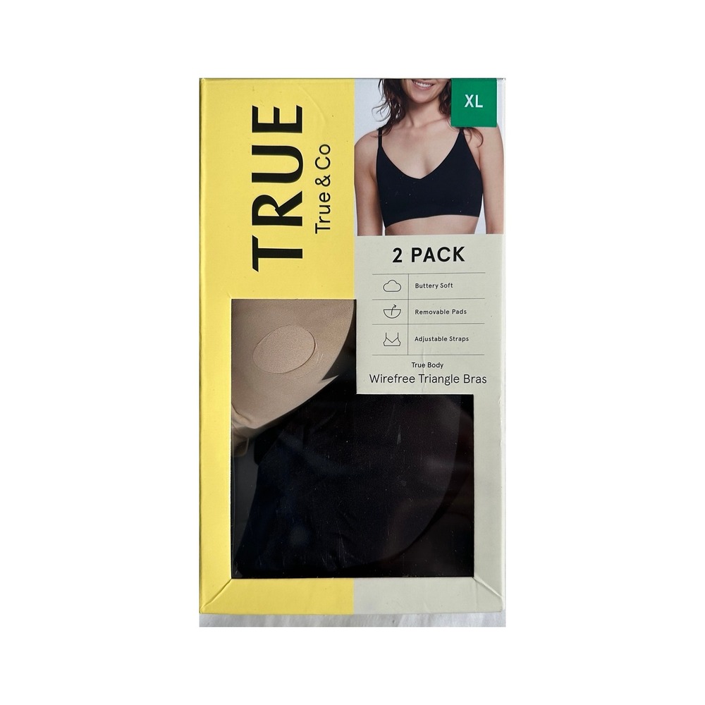 True & Co True Body Wirefree Triangle Bras 2 Pack Black Beige XL 1868018